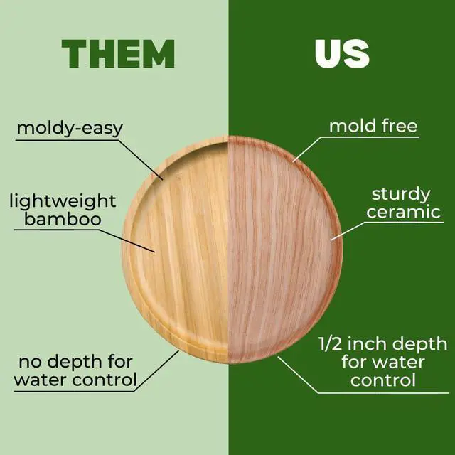 Alt view image 6 of 7 - Ceramic Plant Saucer | Plant Trays for Indoors | Drip Tray | Plant Pot Saucers (4.5in + 5.75in, Wooden Grain)
