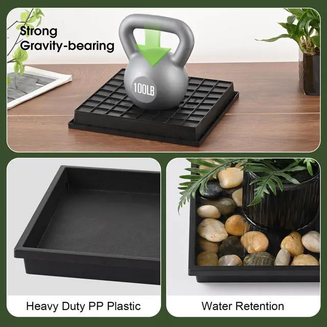 Alt view image 7 of 7 - Square Plant Saucer 10 Inch 2 Pack Tray Plastic Pot for Outdoor | Indoors Flower 8 10 12 14 16 Inch Heavy Duty Black Planter No Holes Drip