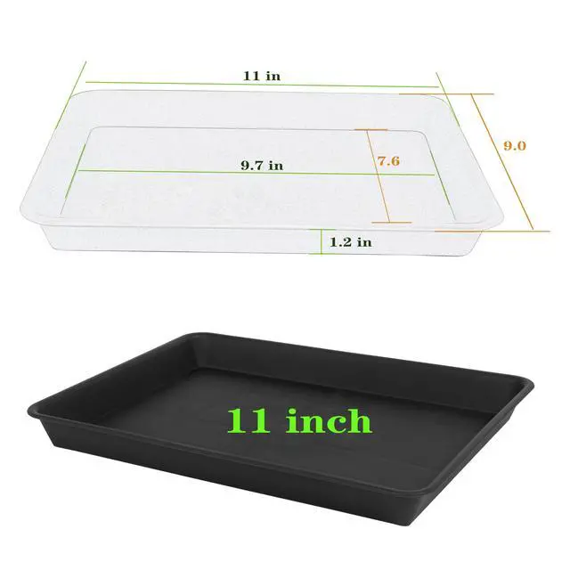 Alt view image 2 of 7 - Plant Saucer Growing Tray, Seed Starter Tray Rectangular, Heavy Sturdy Plastic Plant Drainage Saucers, Plant Drip Trays for Pots, Seed Starter Growing Trays (11 x 9 inch, 2 Pack)
