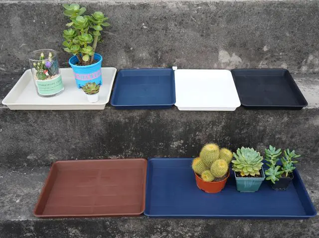 Alt view image 4 of 7 - Plant Saucer Growing Tray, Seed Starter Tray Rectangular, Heavy Sturdy Plastic Plant Drainage Saucers, Plant Drip Trays for Pots, Seed Starter Growing Trays (11 x 9 inch, 2 Pack)