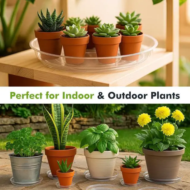 Alt view image 2 of 7 - 50 Packs 4" Small Clear Plant Saucers for Indoor Outdoor Use Heavy Duty Plastic Plant Trays for Planter Bulk Flower Pot Drip Trays to Catch Water, 4 to 20 Inch, Round Transparent
