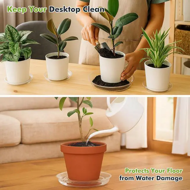 Alt view image 4 of 7 - 50 Packs 4" Small Clear Plant Saucers for Indoor Outdoor Use Heavy Duty Plastic Plant Trays for Planter Bulk Flower Pot Drip Trays to Catch Water, 4 to 20 Inch, Round Transparent