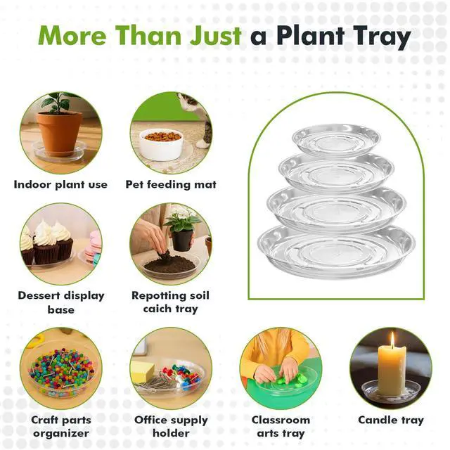Alt view image 7 of 7 - 50 Packs 4" Small Clear Plant Saucers for Indoor Outdoor Use Heavy Duty Plastic Plant Trays for Planter Bulk Flower Pot Drip Trays to Catch Water, 4 to 20 Inch, Round Transparent
