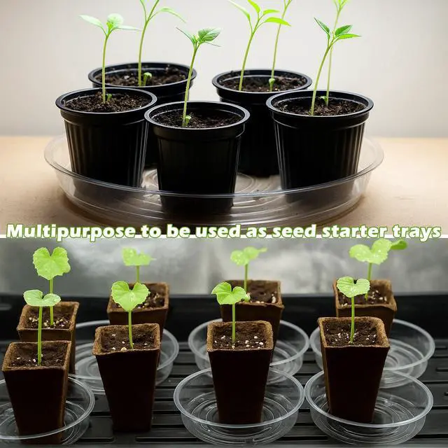 Alt view image 6 of 7 - 50 Packs 4" Small Clear Plant Saucers for Indoor Outdoor Use Heavy Duty Plastic Plant Trays for Planter Bulk Flower Pot Drip Trays to Catch Water, 4 to 20 Inch, Round Transparent