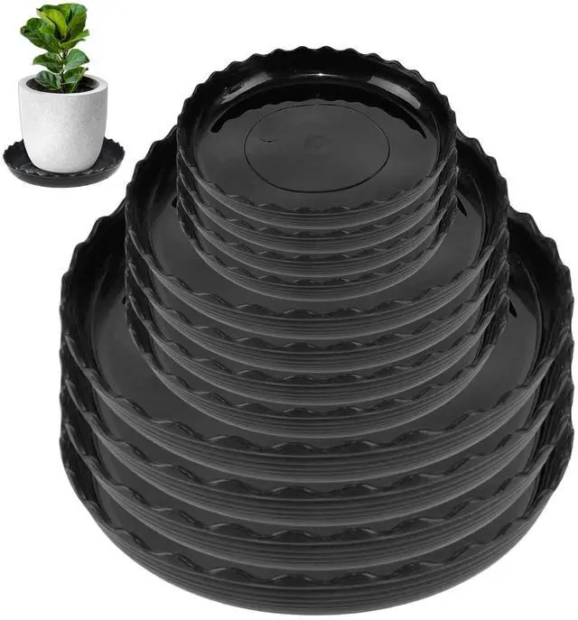 Main image of 12 Packs Wave Plant Saucer - Plastic Flower Pot Drip Trays/Durable Heavy Duty Black Plant Tray for Indoor and Out Door Plant(6/8/10 inch)