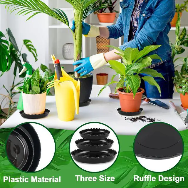 Alt view image 6 of 7 - 12 Packs Wave Plant Saucer - Plastic Flower Pot Drip Trays/Durable Heavy Duty Black Plant Tray for Indoor and Out Door Plant(6/8/10 inch)