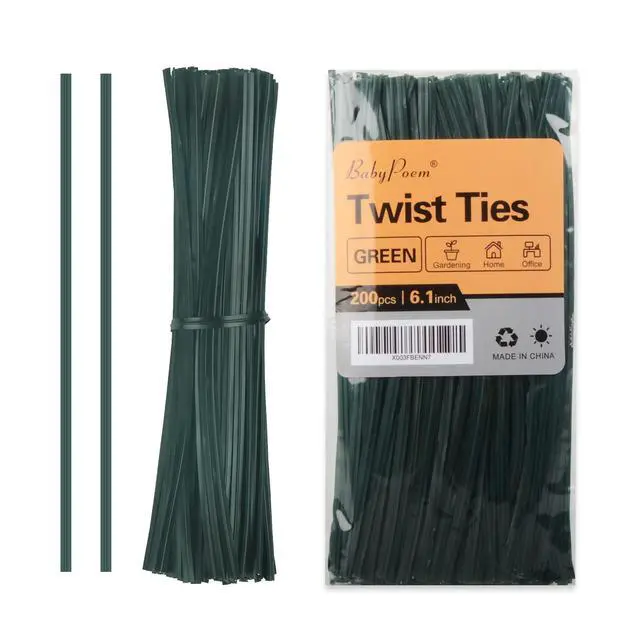 Main image of Twist Ties, 200 PCS, 6.1 Inches, Bread Ties, Green, Reusable, for Bags, for Gardening, Home, Office