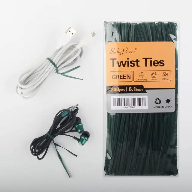 Alt view image 4 of 7 - Twist Ties, 200 PCS, 6.1 Inches, Bread Ties, Green, Reusable, for Bags, for Gardening, Home, Office