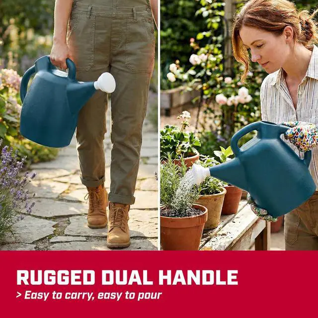 Alt view image 4 of 7 - 2-Gallon Watering Can, Drip-Free Spout for Clean Pour | Recycled lightweight tank; ideal for lawn and garden watering, supports fertilizer mixing with balanced handle and long spout