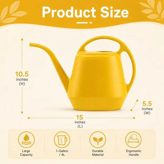 Alt view image 2 of 7 - Plastic Watering Can, Yellow, 1-Gallon
