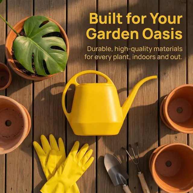 Alt view image 6 of 7 - Plastic Watering Can, Yellow, 1-Gallon