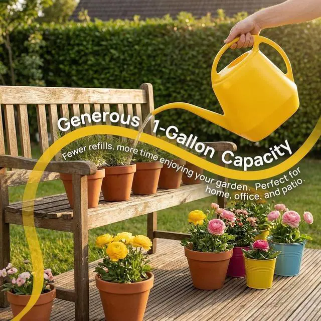 Alt view image 7 of 7 - Plastic Watering Can, Yellow, 1-Gallon