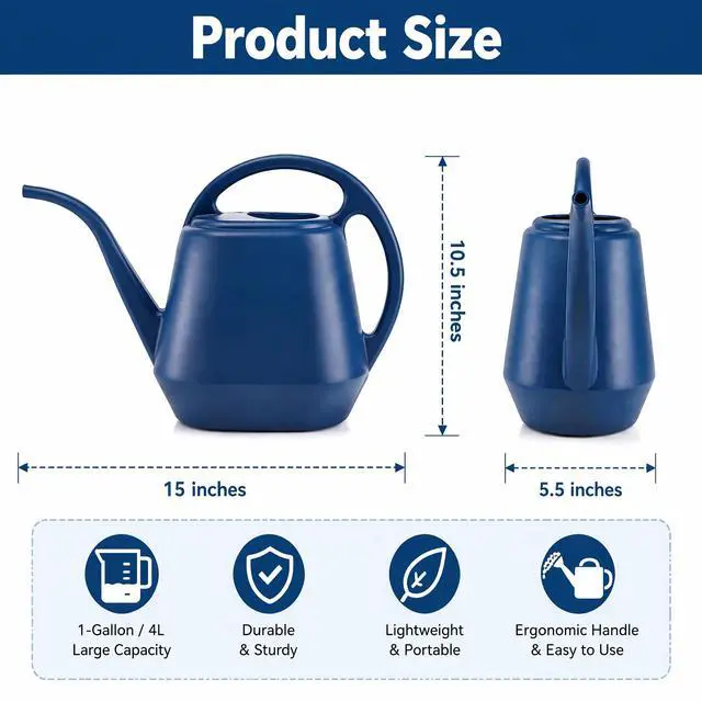 Alt view image 2 of 7 - Plastic Watering Can, Blue, 1-Gallon