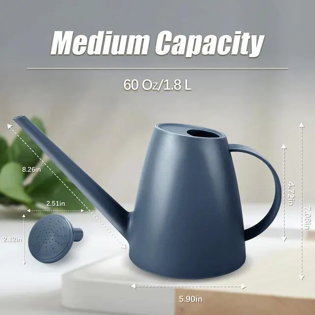 Alt view image 2 of 7 - 1.8L Watering Can, Small Watering Can for Indoor Plants with Long Spout | Long Spout Water Can, Detachable Shower Head, Small Plastic, Indoor Plants, Houseplants, Garden Flowers, Approx. 0.5 gallon