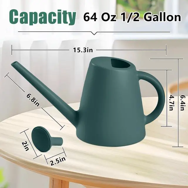 Alt view image 2 of 7 - Indoor and Outdoor Watering Can - Long Spout -1/2 Gallon (64oz) - Blackish Green