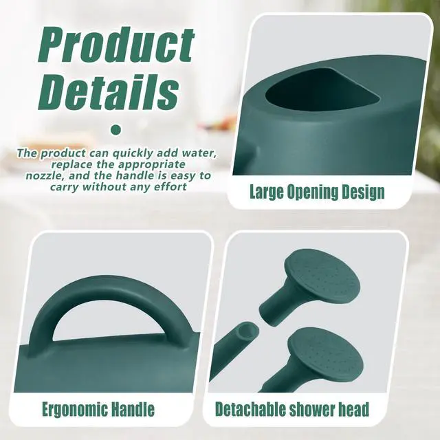 Alt view image 3 of 7 - Indoor and Outdoor Watering Can - Long Spout -1/2 Gallon (64oz) - Blackish Green