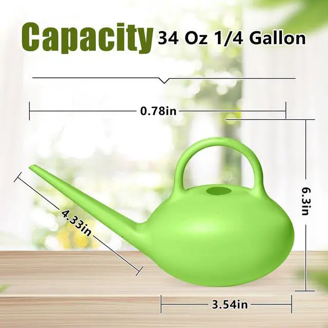 Alt view image 2 of 7 - Small Plastic Watering Can - 1/4 Gallon - for Home Plant Garden - Green