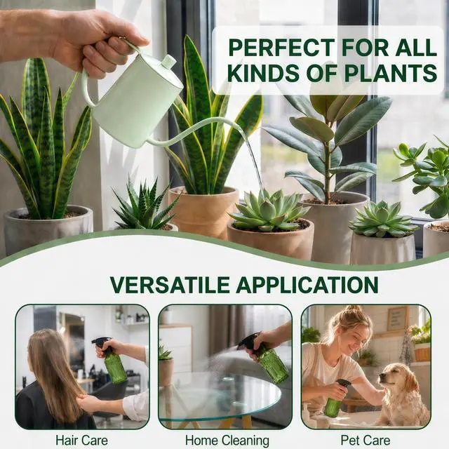 Alt view image 6 of 7 - 2 Pack Small Watering Can for Indoor Plants, 20 oz Metal Plant Watering Can with Long Spout for House Plants, 13.5 oz Glass Plant Mister Spray Bottle for Bonsai Garden Flowers Decorative