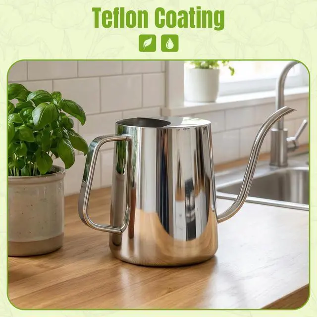 Alt view image 5 of 6 - Plant Watering Can, 304 Stainless Steel Watering Can Indoor, 34 oz | Long spout reaches roots; ergonomic handle controls pouring, with 1000 ml capacity for indoor plants at home or office