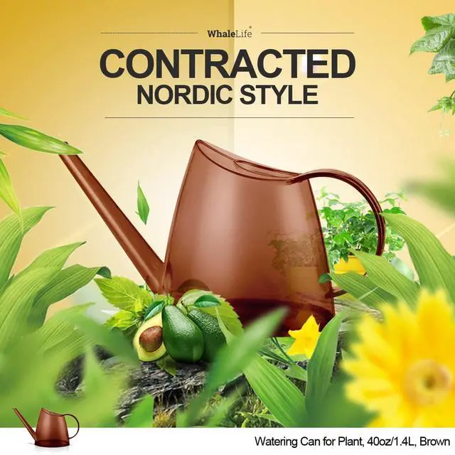 Alt view image 2 of 7 - Small Indoor Plant Watering Can Long Spout 1.4L Brown | Long Spout Prevents Spills Fits 5 Potted Bonsais Ergonomic Grip Precise Control Stylish Nordic Vibe Decor