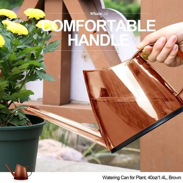 Alt view image 4 of 7 - Small Indoor Plant Watering Can Long Spout 1.4L Brown | Long Spout Prevents Spills Fits 5 Potted Bonsais Ergonomic Grip Precise Control Stylish Nordic Vibe Decor