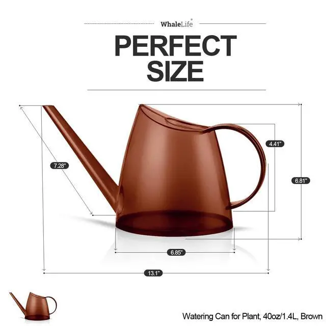 Alt view image 3 of 7 - Small Indoor Plant Watering Can Long Spout 1.4L Brown | Long Spout Prevents Spills Fits 5 Potted Bonsais Ergonomic Grip Precise Control Stylish Nordic Vibe Decor
