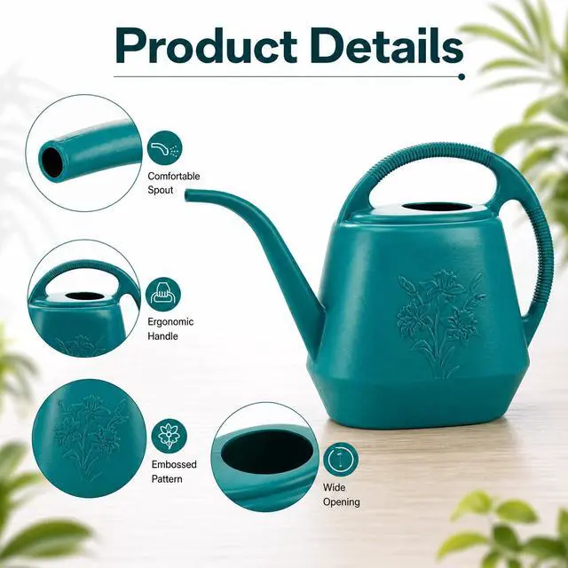 Alt view image 3 of 7 - 1-Gallon Plastic Watering Can with Comfortable Handle, Garden Watering Cans Long Spout for Indoor Outdoor Watering Plants (Green)