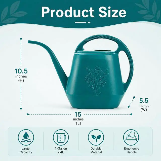 Alt view image 2 of 7 - 1-Gallon Plastic Watering Can with Comfortable Handle, Garden Watering Cans Long Spout for Indoor Outdoor Watering Plants (Green)
