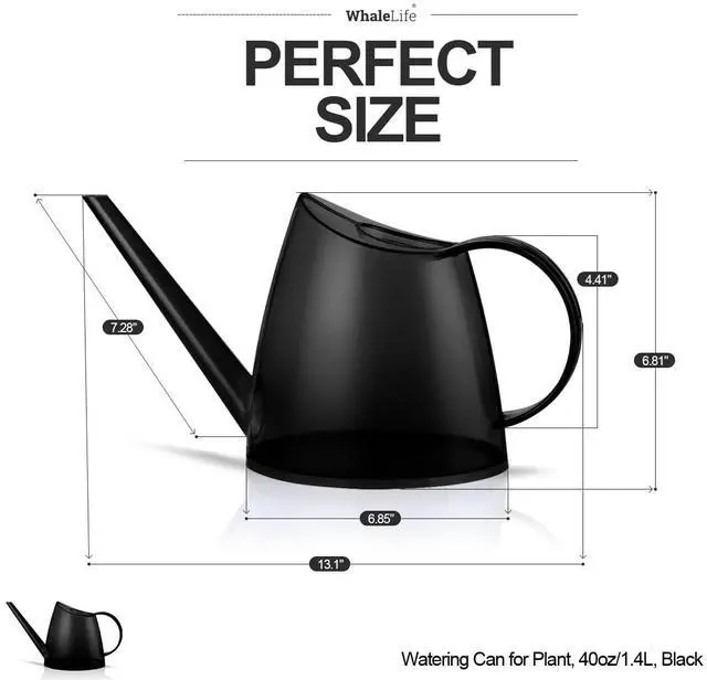 Alt view image 3 of 7 - Small Indoor Plant Watering Can Long Spout 1.4L Black | Long Spout Prevents Spills Fits 5 Potted Bonsais Ergonomic Grip Precise Control Stylish Nordic Vibe Decor