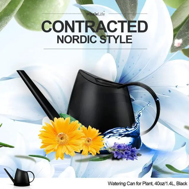 Alt view image 4 of 7 - Small Indoor Plant Watering Can Long Spout 1.4L Black | Long Spout Prevents Spills Fits 5 Potted Bonsais Ergonomic Grip Precise Control Stylish Nordic Vibe Decor