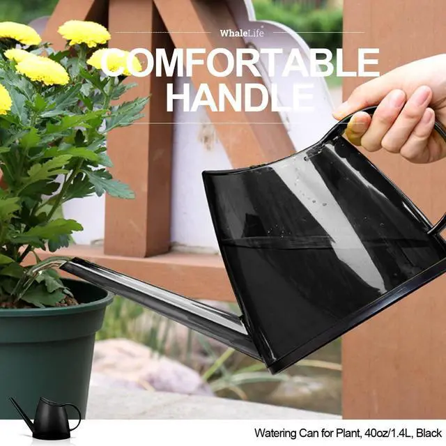 Alt view image 5 of 7 - Small Indoor Plant Watering Can Long Spout 1.4L Black | Long Spout Prevents Spills Fits 5 Potted Bonsais Ergonomic Grip Precise Control Stylish Nordic Vibe Decor