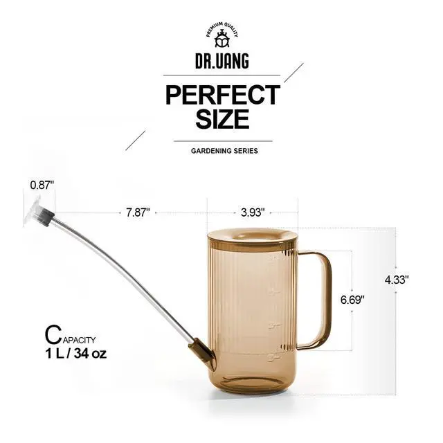 Alt view image 2 of 7 - Small Watering Can Indoor Plants with Long Spout (1L, Amber Brown) | Narrow Nozzle Prevents Spillages Compact Size Fits Desk Gardens Ergonomic Grip for Steady Pour Vintage Translucent Vibe Decor