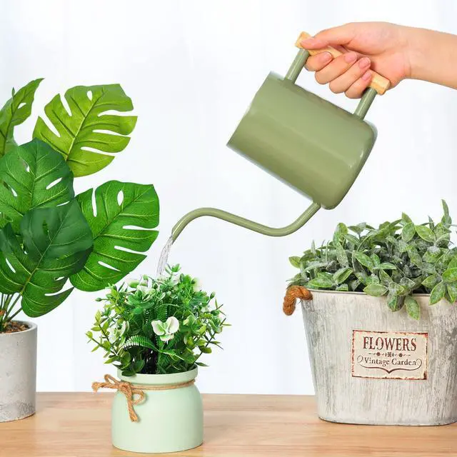 Alt view image 6 of 7 - Metal Watering Can for Indoor Plants, 35oz Sage Green Cute Stainless Steel Pot with Long Spout for Indoor House Plants Bonsai Outdoor Garden Flower Decorative