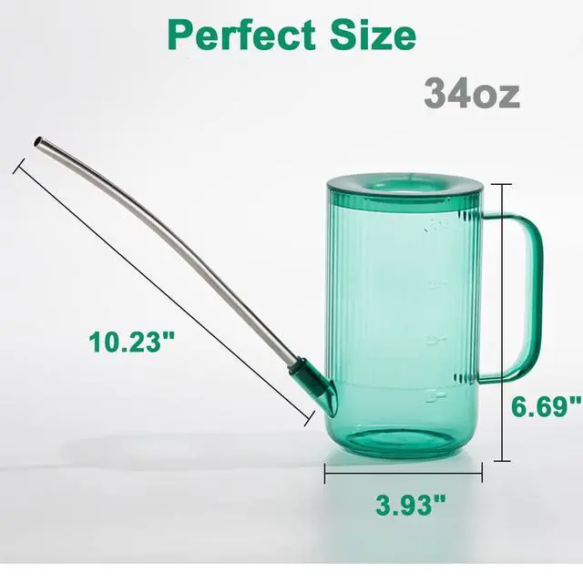 Alt view image 5 of 7 - Small Watering Can for Indoor Plants, Flowers, Succulents with Long Spout 34oz(Green)