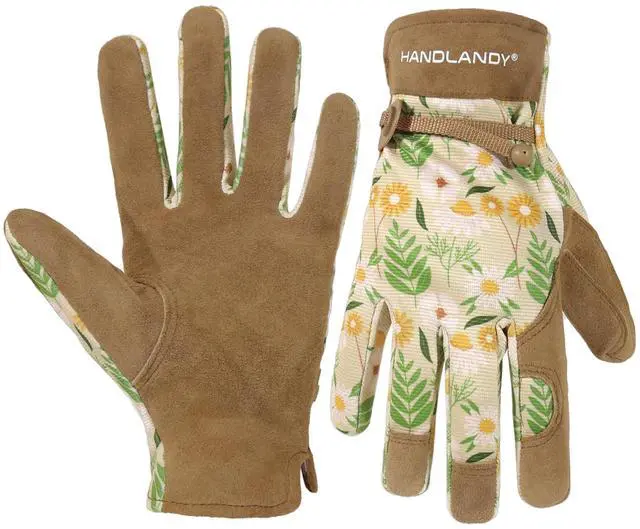 Main image of Gardening Gloves for Women, Leather Garden Glove Gardener Gift, M | Breathable Floral Ladies Leather Garden Yard Gloves, for Trimming, Weeding, Digging, Planting, Pruning