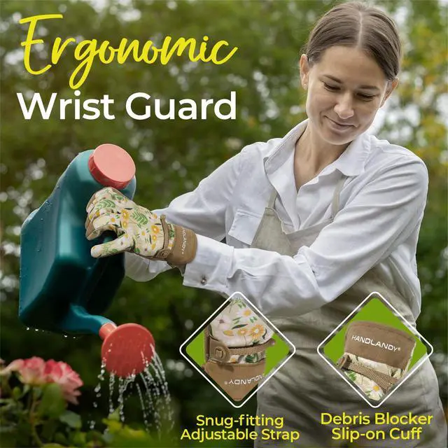 Alt view image 5 of 7 - Gardening Gloves for Women, Leather Garden Glove Gardener Gift, M | Breathable Floral Ladies Leather Garden Yard Gloves, for Trimming, Weeding, Digging, Planting, Pruning