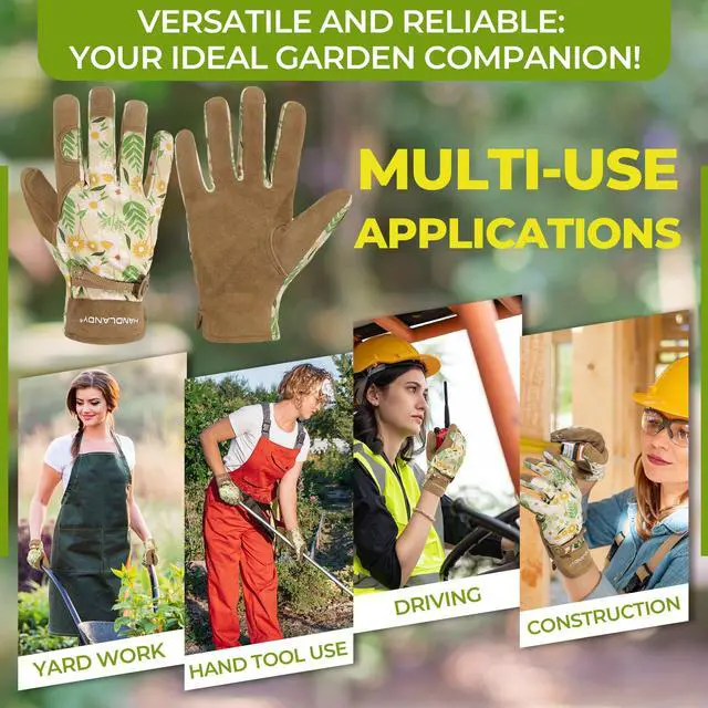 Alt view image 6 of 7 - Gardening Gloves for Women, Leather Garden Glove Gardener Gift, M | Breathable Floral Ladies Leather Garden Yard Gloves, for Trimming, Weeding, Digging, Planting, Pruning