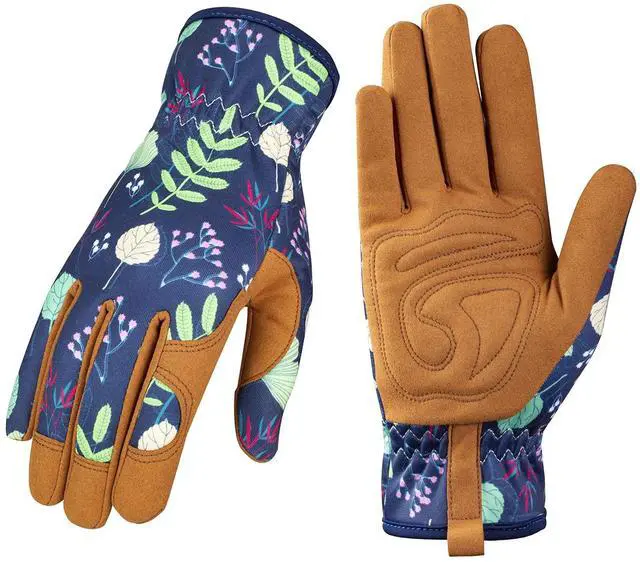 Main image of Leather Gardening Gloves for Women - Working Gloves for Weeding, Digging, Planting, Raking and Pruning (B-Blue) Medium | Breathable Garden Gloves with a Padded Palm