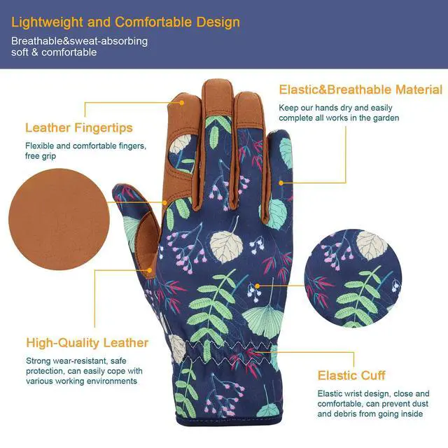 Alt view image 2 of 7 - Leather Gardening Gloves for Women - Working Gloves for Weeding, Digging, Planting, Raking and Pruning (B-Blue) Medium | Breathable Garden Gloves with a Padded Palm