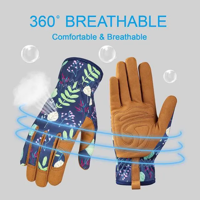 Alt view image 3 of 7 - Leather Gardening Gloves for Women - Working Gloves for Weeding, Digging, Planting, Raking and Pruning (B-Blue) Medium | Breathable Garden Gloves with a Padded Palm