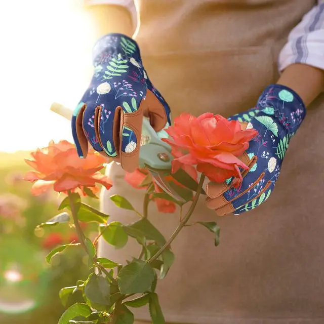 Alt view image 6 of 7 - Leather Gardening Gloves for Women - Working Gloves for Weeding, Digging, Planting, Raking and Pruning (B-Blue) Medium | Breathable Garden Gloves with a Padded Palm