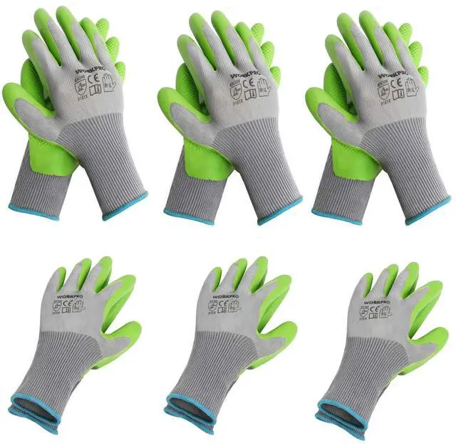Main image of 6 Pairs Eco Latex Palm Coated Garden Work Gloves | Abrasion Resistance, Flexibility, Lightweight and Comfortable, Gardening Gloves for Weeding, Raking, Planting and Pruning