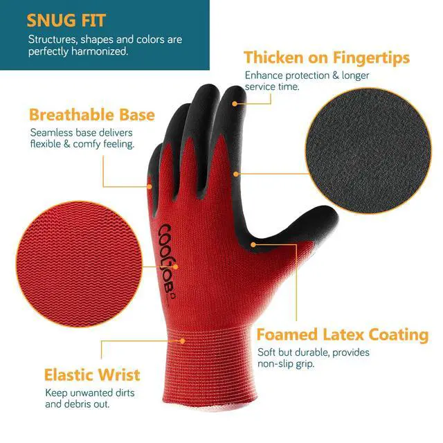 Alt view image 2 of 5 - Gardening Gloves for Men, 6 Pairs Breathable Rubber Coated for Garden Weeding Landscaping, Outside Work for Lawn Yard, Men's Medium Size, Black & Red