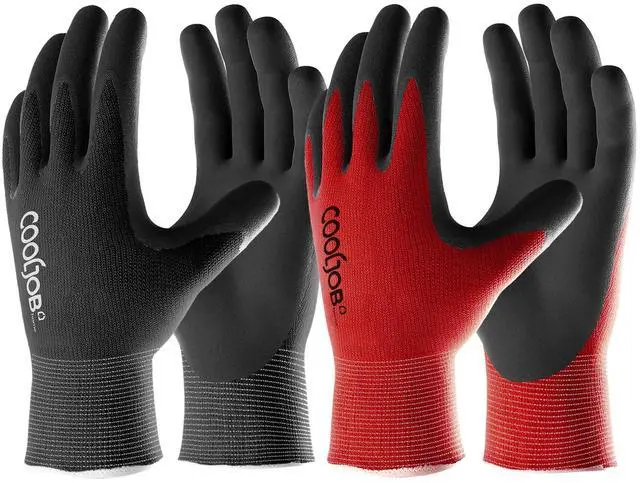 Main image of Gardening Gloves for Men, 6 Pairs Breathable Rubber Coated for Garden Weeding Landscaping, Outside Work for Lawn Yard, Men's Medium Size, Black & Red