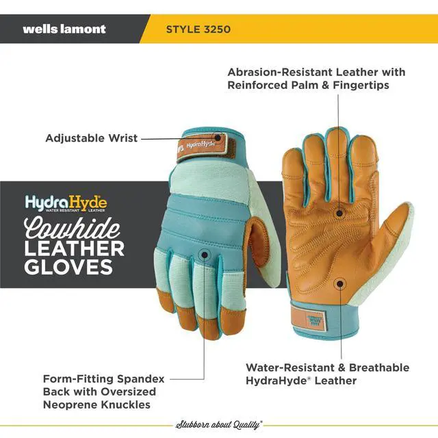 Alt view image 3 of 6 - Women's HydraHyde Cowhide Hybrid Work Gloves, Blue, Medium