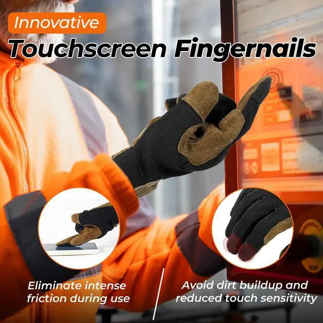 Alt view image 4 of 7 - Work Gloves for Men & Women, Flexible Breathable Gardening Gloves for Yard Maintenance, Leather Utility Mechanic Working Gloves Touch Screen (Large, 1 Pair)