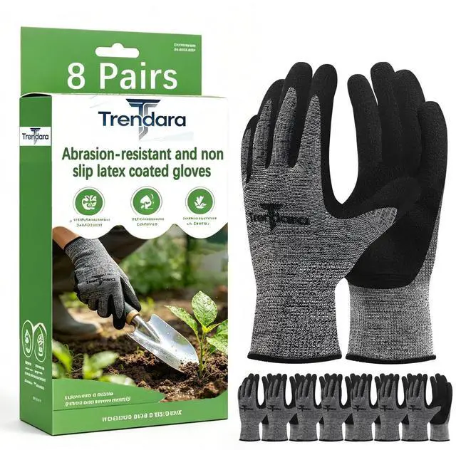 Main image of 8 Pairs gloves for men gardening gloves,garden gloves for women,Breathable latex dipped gloves,Suitable for weeding and warehouse handling