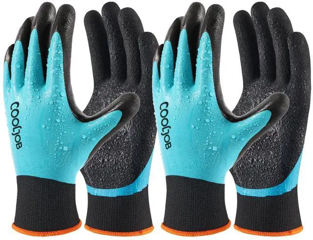Main image of Waterproof Gardening Work Gloves with grip for Women & Men, Double Rubber Coated for Garden Yard Outdoor Construction Worker, Blue Medium Size 2 Pairs