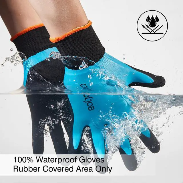 Alt view image 3 of 5 - Waterproof Gardening Work Gloves with grip for Women & Men, Double Rubber Coated for Garden Yard Outdoor Construction Worker, Blue Medium Size 2 Pairs