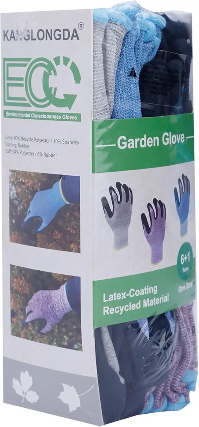 Alt view image 5 of 5 - 7 Pairs Women Gardening Gloves, EN388 2131X Outdoor Protective Work Gloves with Breathable Micro-Foam Coating for Gardening, General Purpose, Courtyard, 3 Purple + 3Blue +1 Grey